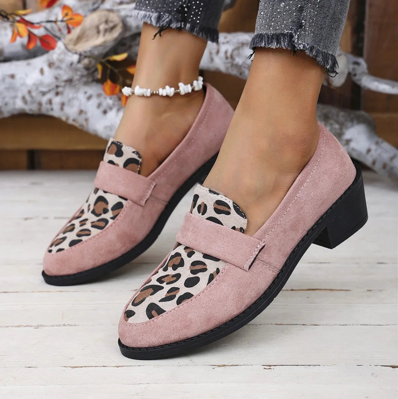 Mocassin noir et leopard