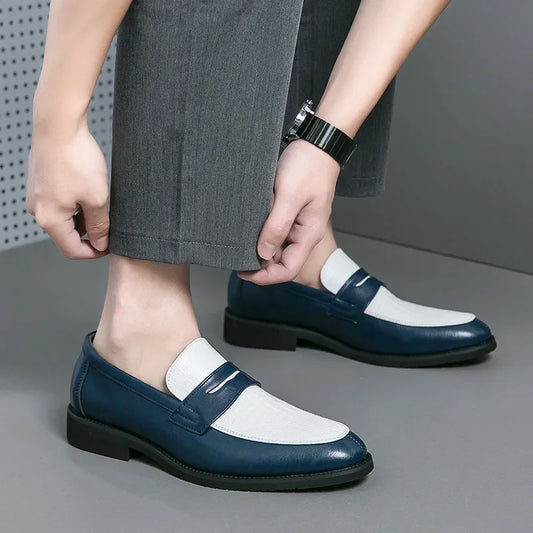 Mocassin bleu marine et blanc