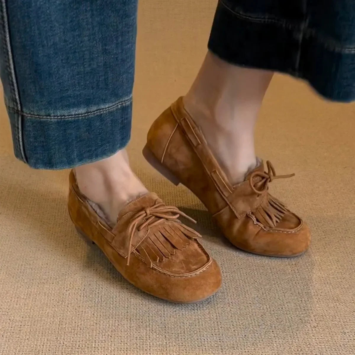 Mocassin marron daim femme