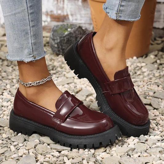 Mocassin cuir bordeaux femme