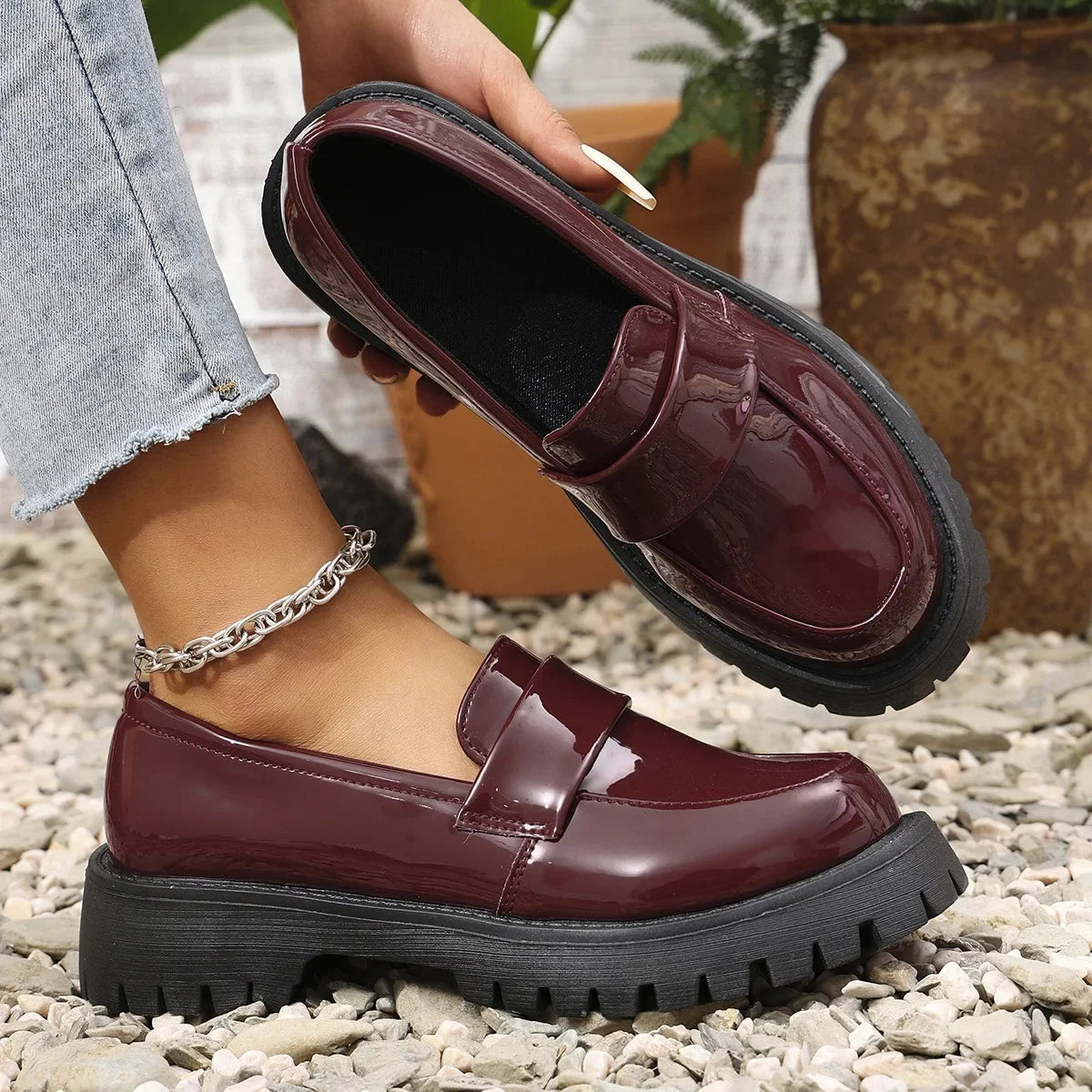 Mocassin cuir bordeaux femme 