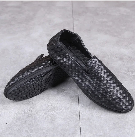 Mocassin cuir tressé homme