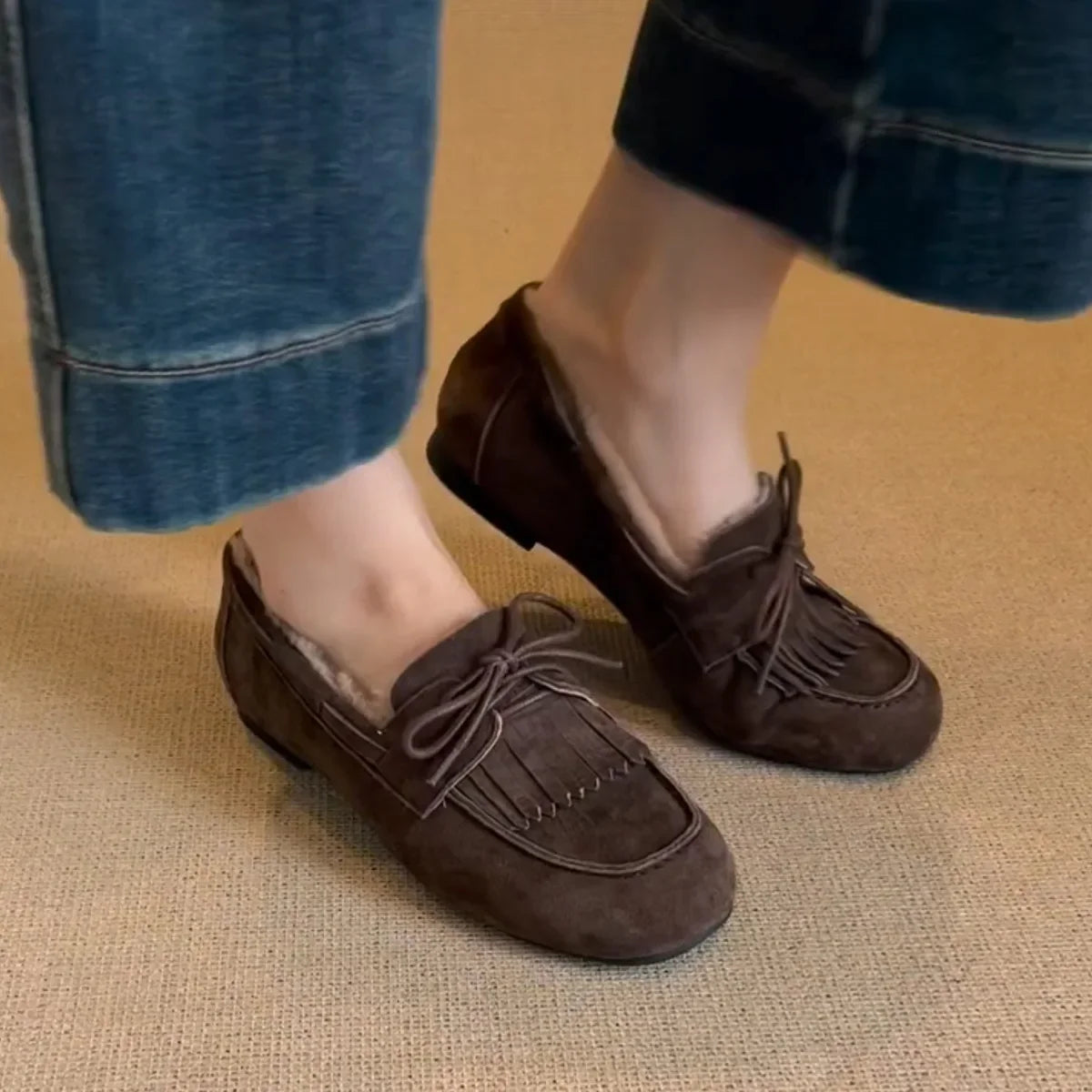 Mocassin marron daim femme