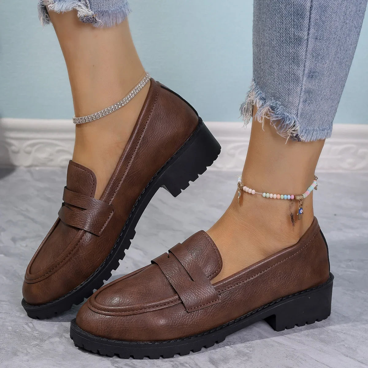 Mocassin marron foncé femme