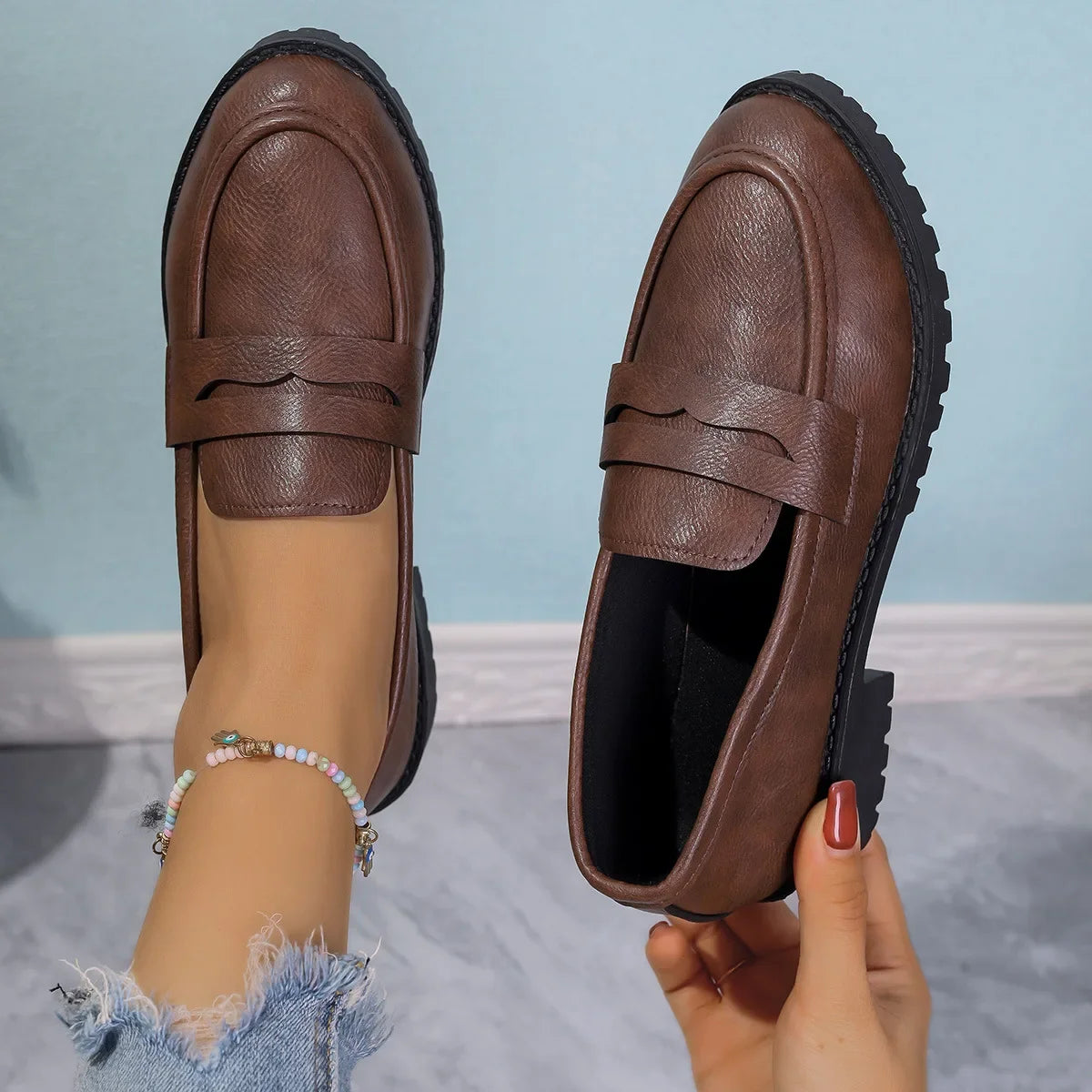 Mocassin marron foncé femme